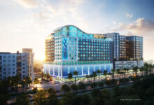 Rendering of a 13-story dual-brand AC Hotels + Moxy tower with rooftop bar and ground-floor retail at 111 N. Meridian Ave., Tampa.