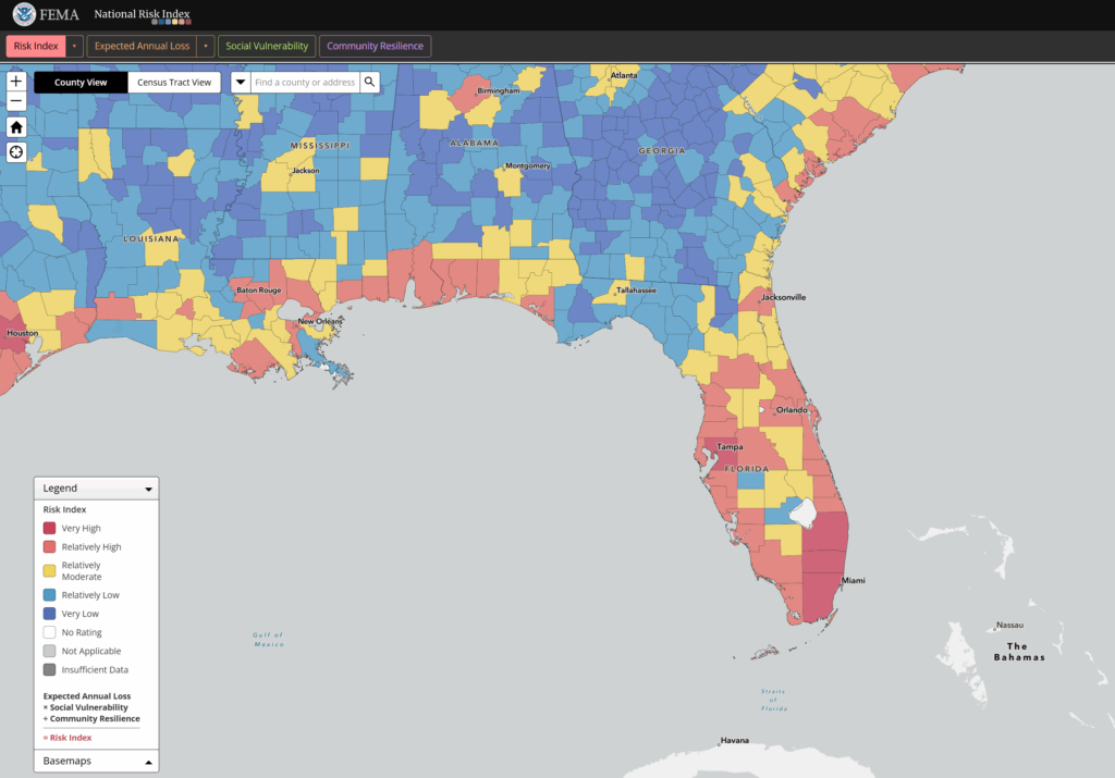Tampa Bay climate costs, FEMA National Risk Index, Florida development, Sarasota Manatee, infrastructure projects, resilience planning, flood risk, insurance rates, building codes, Gulf Coast growth