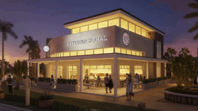 Kitchen Social Rendering, Kitchen Social Sarasota, University Town Center, UTC Sarasota, 257 N. Cattlemen Road, Sarasota restaurant opening 2026, open-air patio, indoor-outdoor dining, scratch kitchen, shareable menu, Social Hour, brunch Sarasota, Lakewood Ranch dining, West District UTC, Ohio restaurant expansion, Sarasota dining news