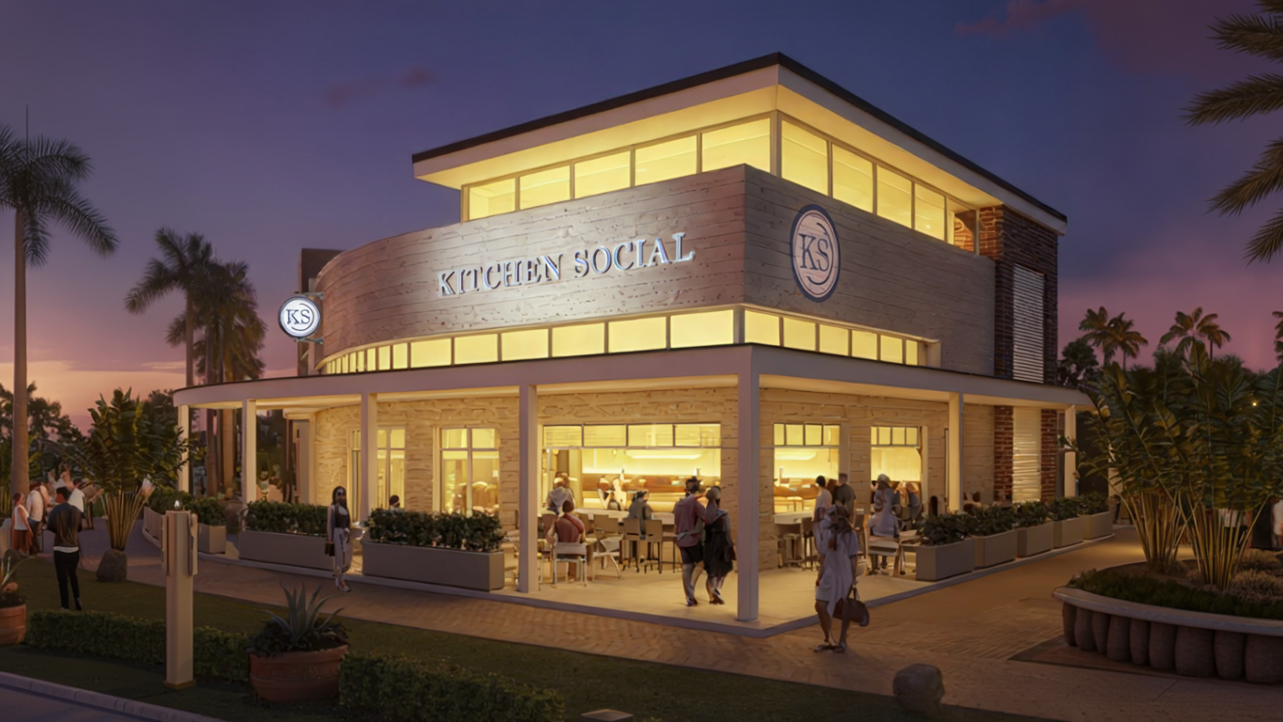 Kitchen Social Rendering, Kitchen Social Sarasota, University Town Center, UTC Sarasota, 257 N. Cattlemen Road, Sarasota restaurant opening 2026, open-air patio, indoor-outdoor dining, scratch kitchen, shareable menu, Social Hour, brunch Sarasota, Lakewood Ranch dining, West District UTC, Ohio restaurant expansion, Sarasota dining news