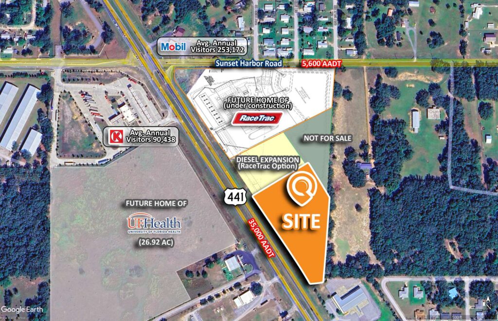 Summerfield FL commercial land, US-441 land for sale, UF Health Summerfield, RaceTrac adjacent parcel, Central Florida development site, Marion County retail land, 3.07 acres, retail pad site, medical office site, Del Webb nearby