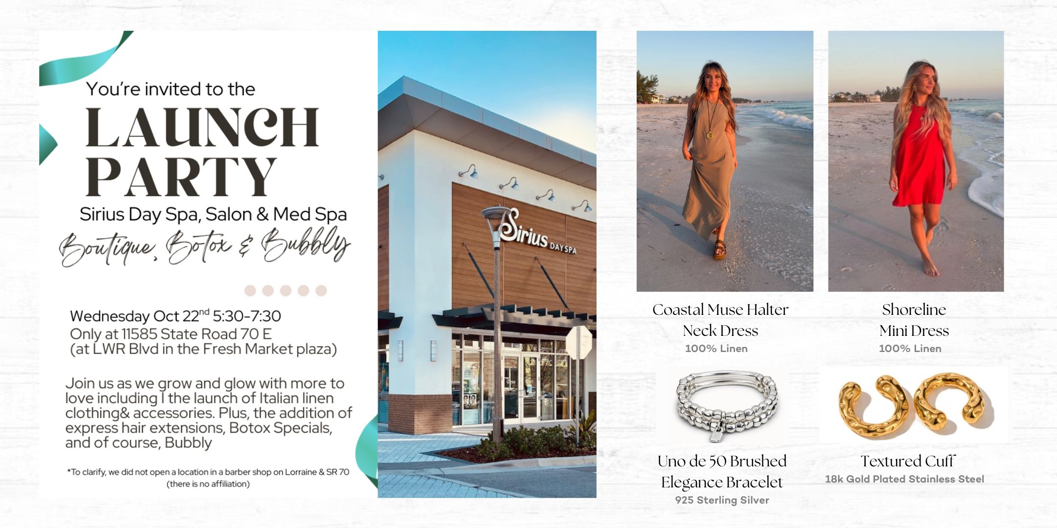 Sirius Day Spa Lakewood Ranch, spa events Florida, boutique launch, European fashion Lakewood Ranch, Botox specials Sarasota, fall events Lakewood Ranch, Italian linens boutique, express hair extensions