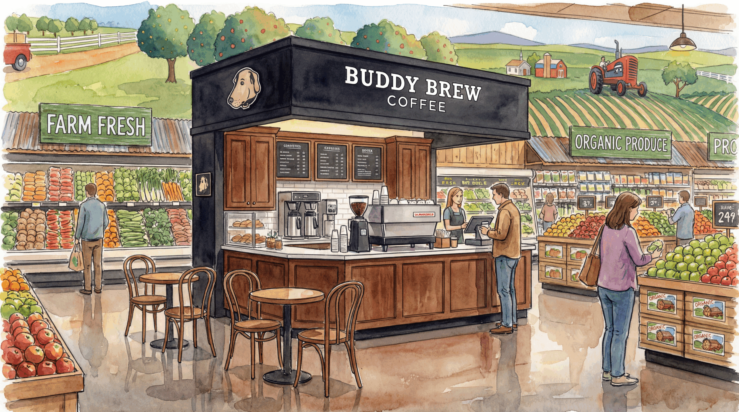 Buddy Brew Coffee Sarasota, Buddy Brew Coffee expansion, Sarasota coffee shops, Southwest Florida coffee market, Sprouts Farmers Market coffee, breakfast coffee Sarasota, specialty coffee Sarasota FL, new coffee shops Sarasota, Buddy Brew Sprouts locations, Florida coffee roasters, competitive coffee market Florida, grocery store coffee cafés, Starbucks Target model, Kahwa Coffee Publix, Sarasota breakfast spots