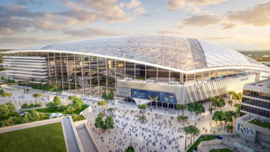 Tampa Bay Rays stadium, Rays new stadium approved, Hillsborough College Rays stadium, Tampa new baseball stadium, Rays stadium design renderings, Florida Cabinet Rays land approval, Ron DeSantis Rays stadium, Tampa Bay stadium development, Rays mixed use district, Hillsborough County stadium project, Tropicana Field replacement, Rays 2029 stadium timeline, Tampa sports development news, Florida commercial real estate development, Rays Champions Quarter, Rays Innovation Edge district