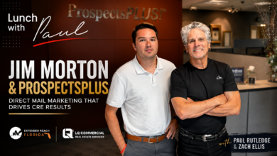 Jim Morton, ProspectsPLUS, Lunch With Paul, commercial real estate marketing, CRE marketing, direct mail marketing, postcard marketing, lead generation, off market deals, commercial real estate investing, broker marketing, real estate postcards, CRE outreach, real estate lead generation, real estate branding, CRE deals, commercial brokers, Extended Reach Florida, real estate pipeline growth, direct mail campaigns