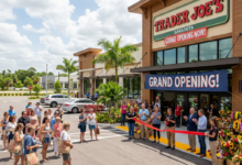 Crowd during Trader Joe's Sarasota grand opening with ribbon cutting ceremony