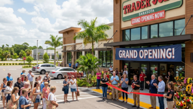Crowd during Trader Joe's Sarasota grand opening with ribbon cutting ceremony