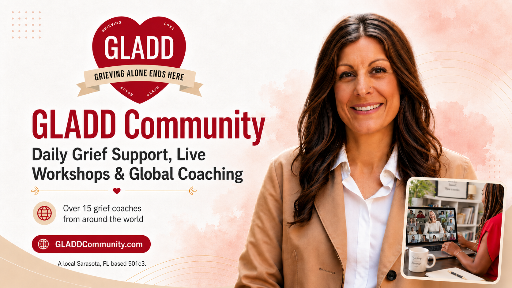 grief support classes, grief coaching courses, daily grief support, live grief workshops, Sarasota Based Non Profit
