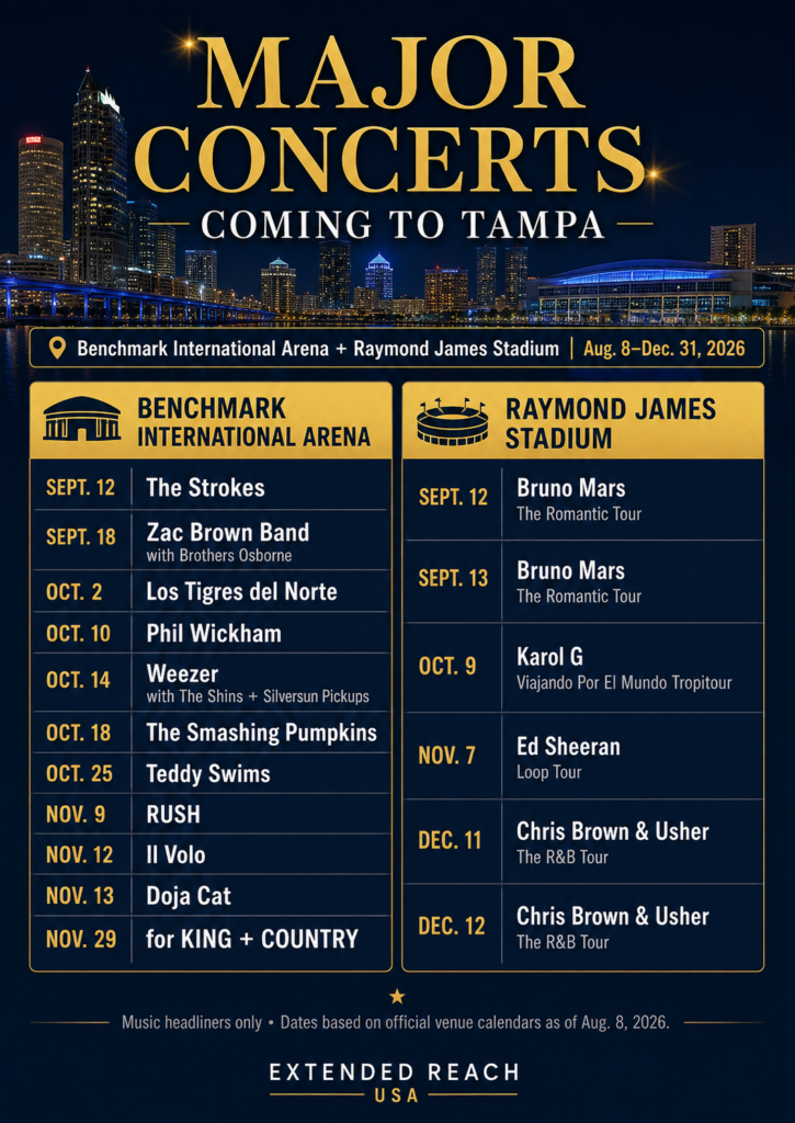 Mumford & Sons Tampa concert, Mumford & Sons Benchmark International Arena, Prizefighter Tour Tampa, Tampa concerts 2026, Benchmark International Arena concerts, Raymond James Stadium concerts, Bruno Mars Tampa 2026, Tampa live music